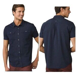 Prana‎ Navy Blue Nautical Lightweight Short Sleeve Button Down Shirt Size XS